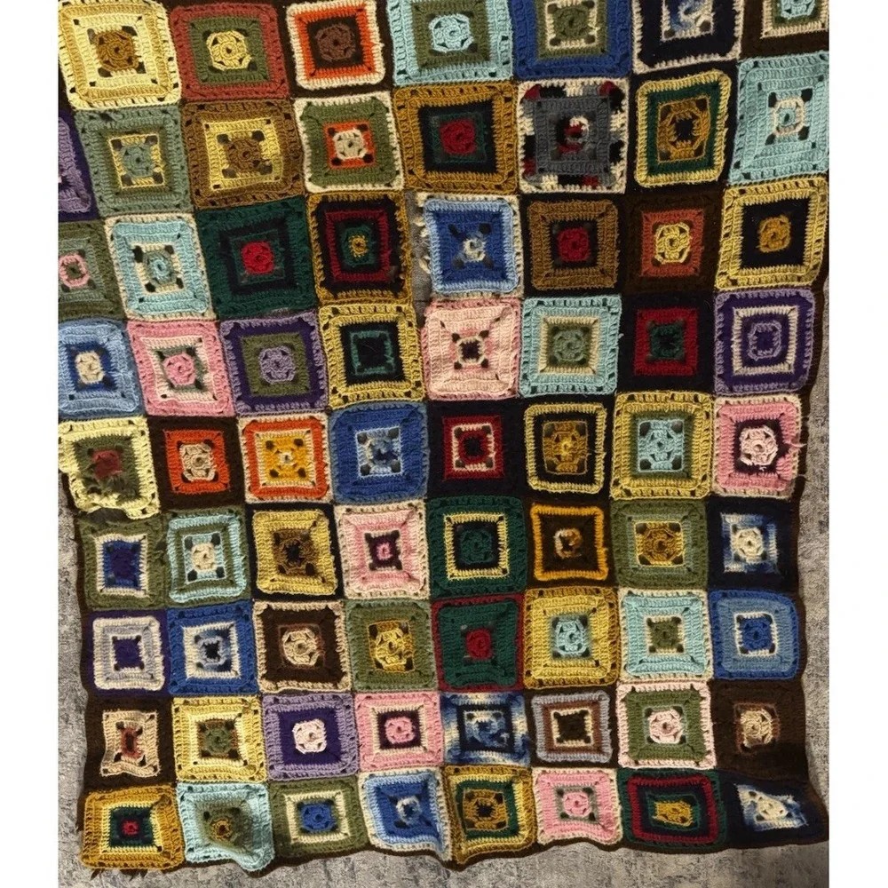Handmade Vintage Granny Afghan Crochet Boho Throw Blanket 60